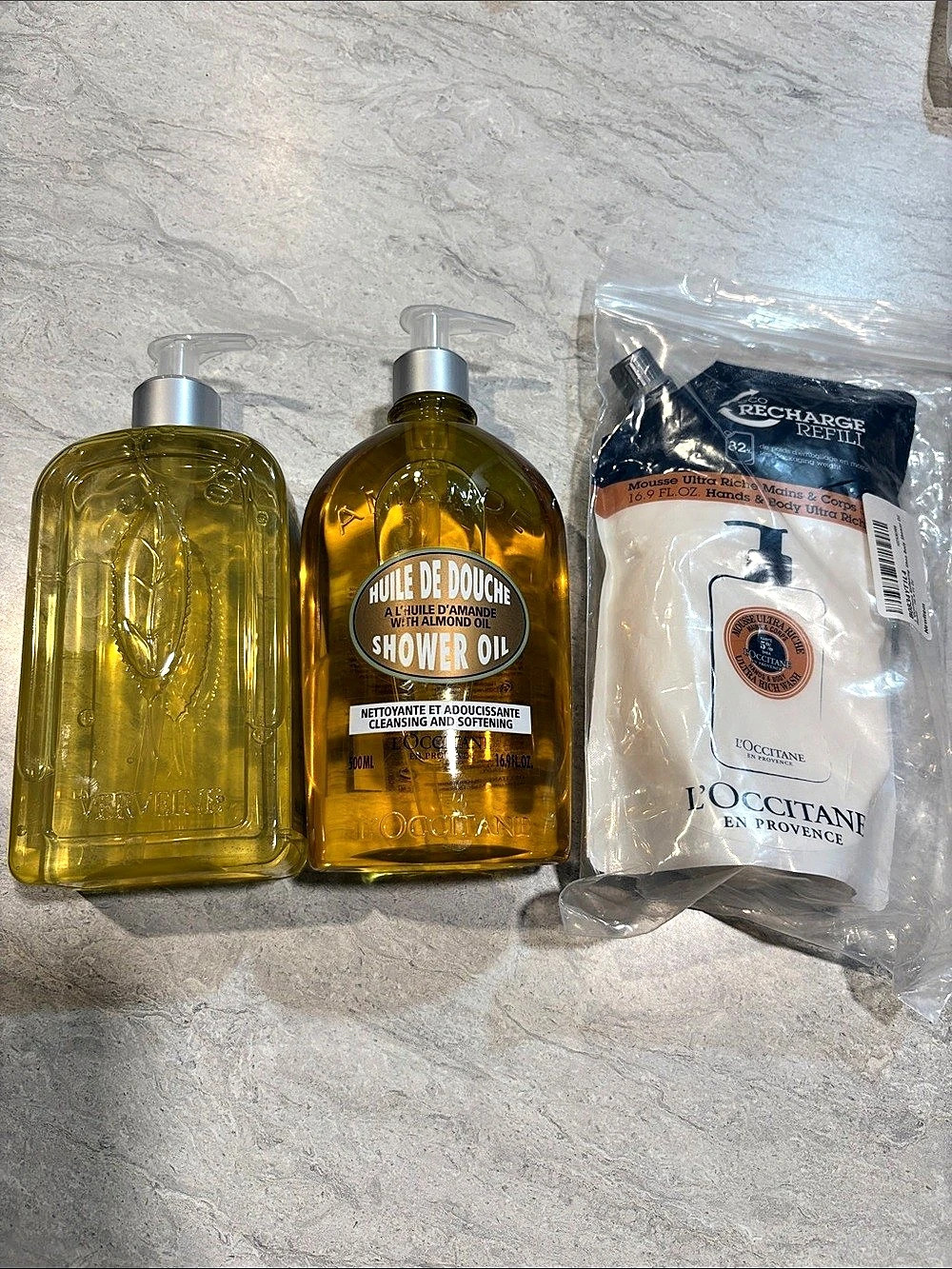 L'Occitane Almond Shower Oil & Verbena Liquid Soap Bundle with Refill & Verbena